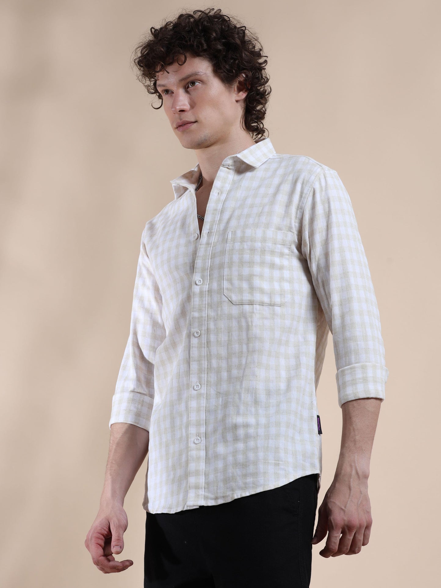 Light Grey Small Check Shirt Mens 