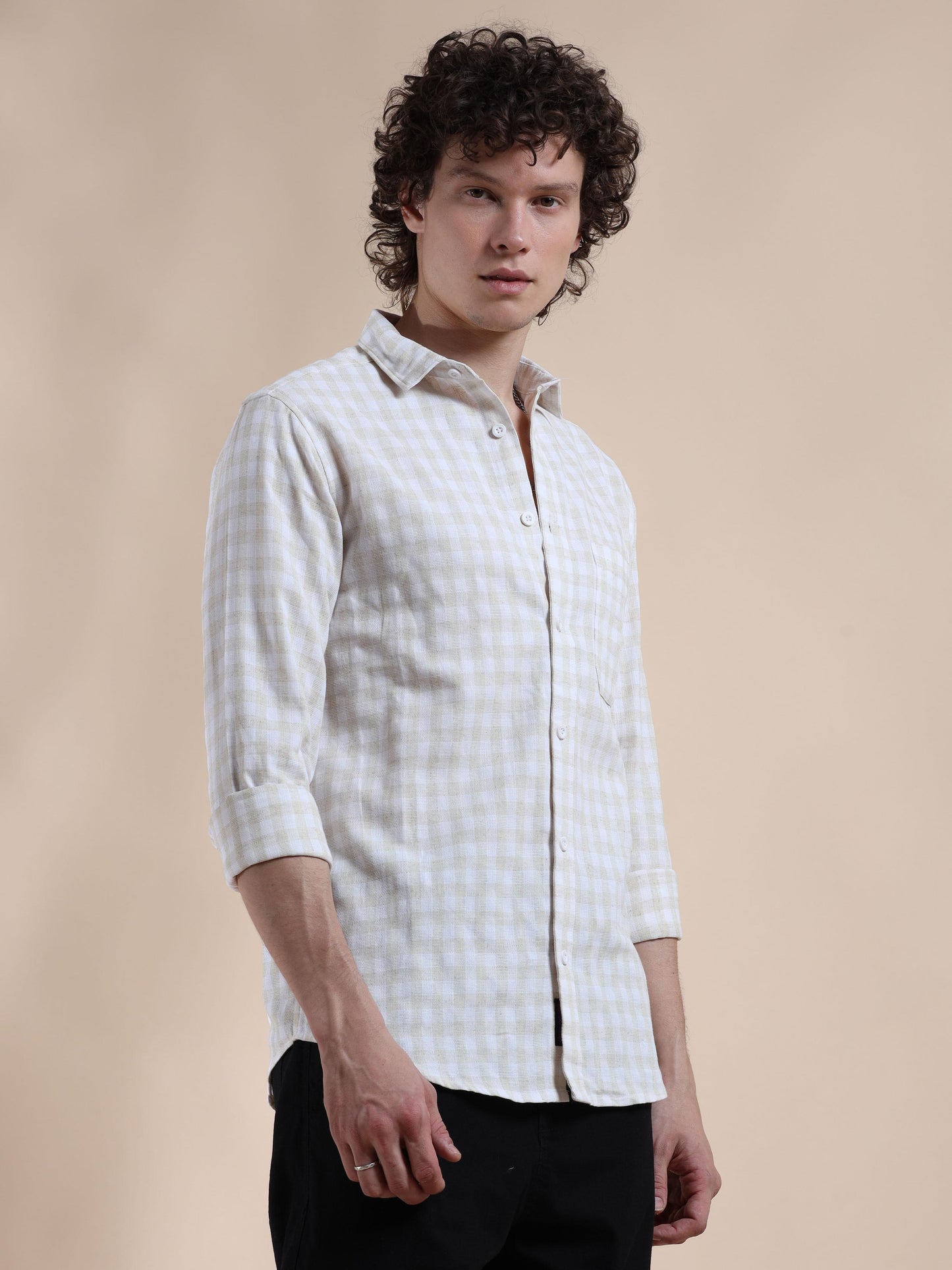 Light Grey Small Check Shirt Mens 