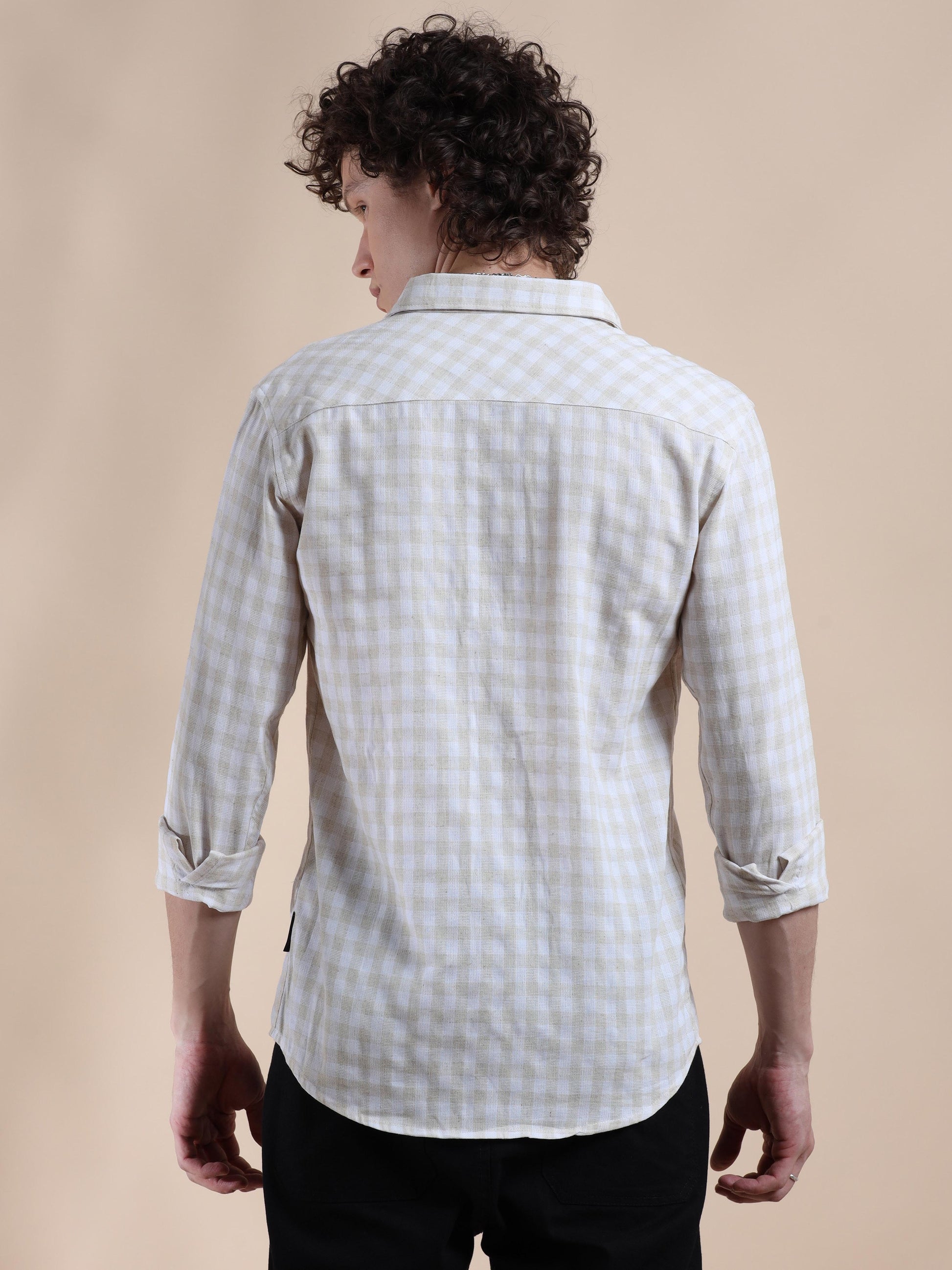 Light Grey Small Check Shirt Mens 