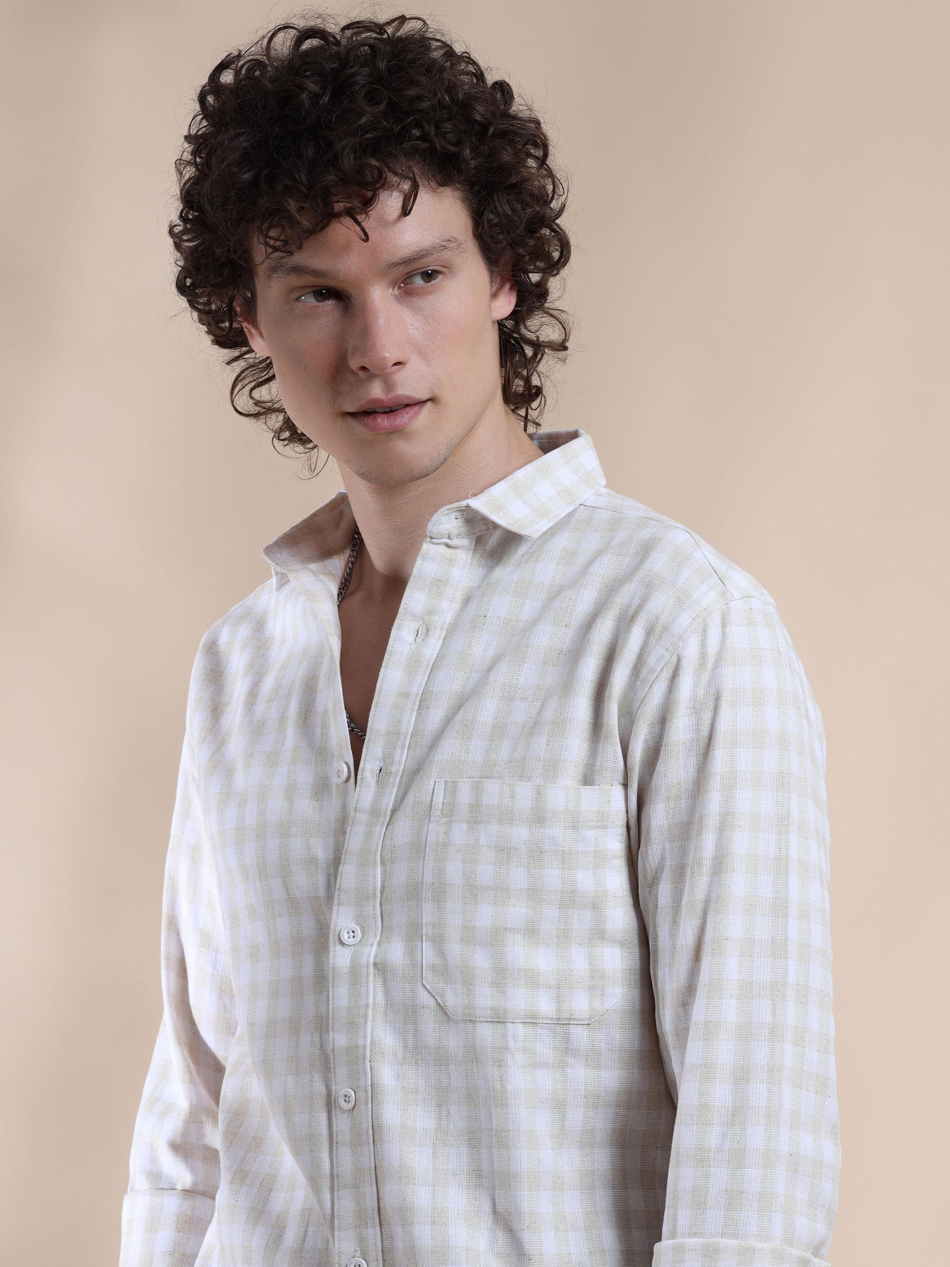 Light Grey Small Check Shirt Mens 