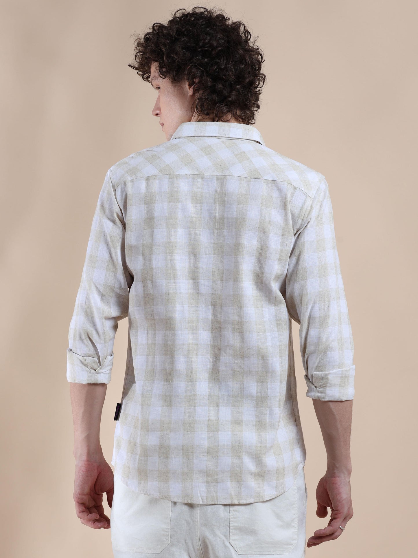 Pastel Grey Mens Slim Fit Check Shirt