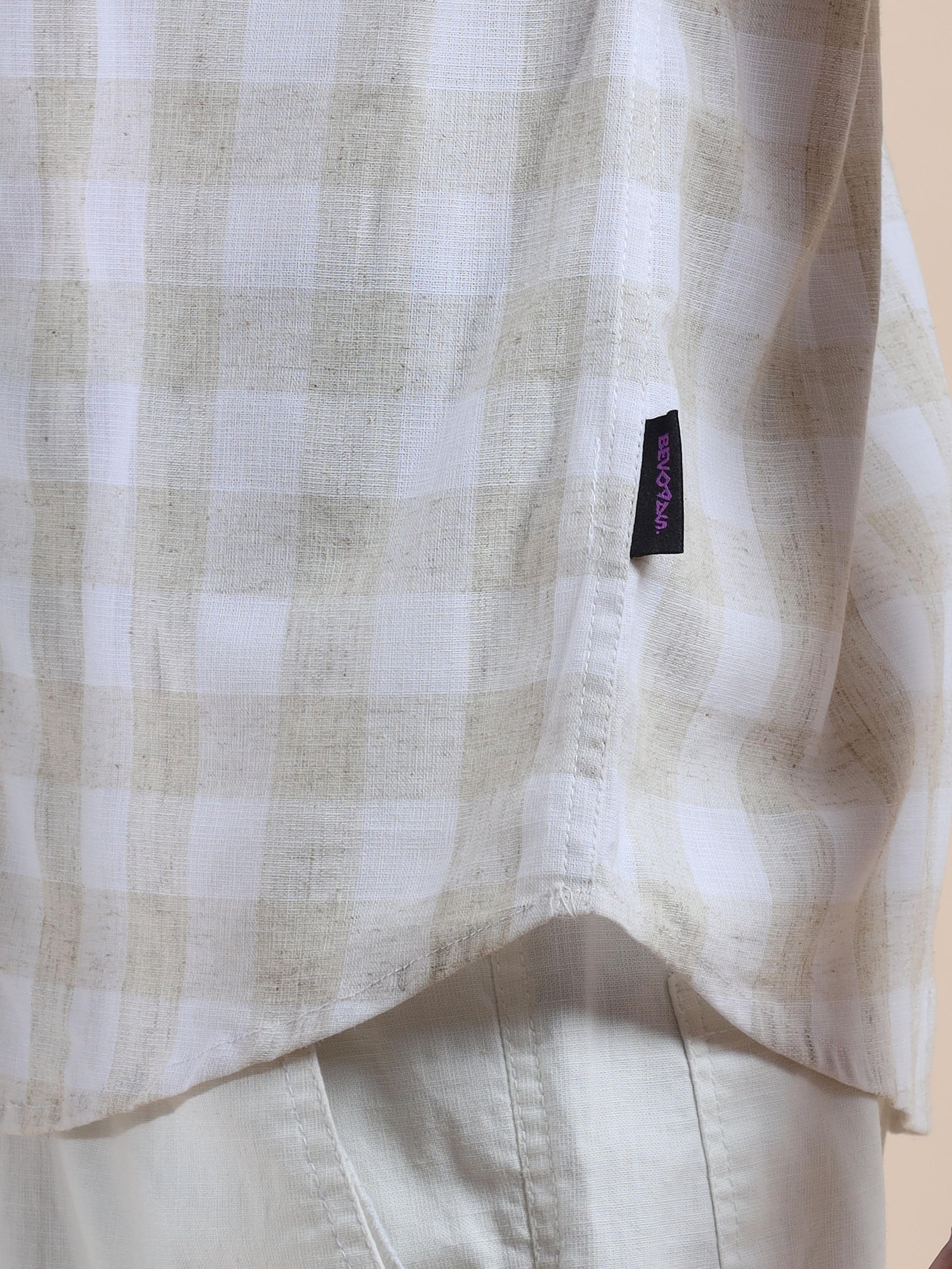 Pastel Grey Mens Slim Fit Check Shirt