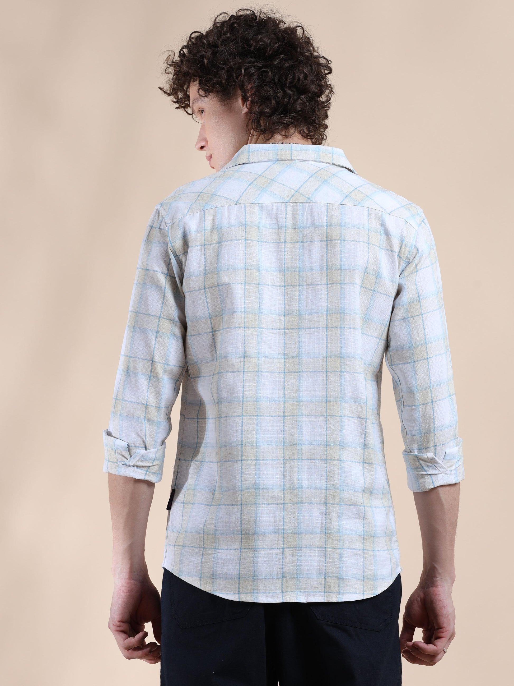 White and Light Blue Stylish Check Shirts for Men 