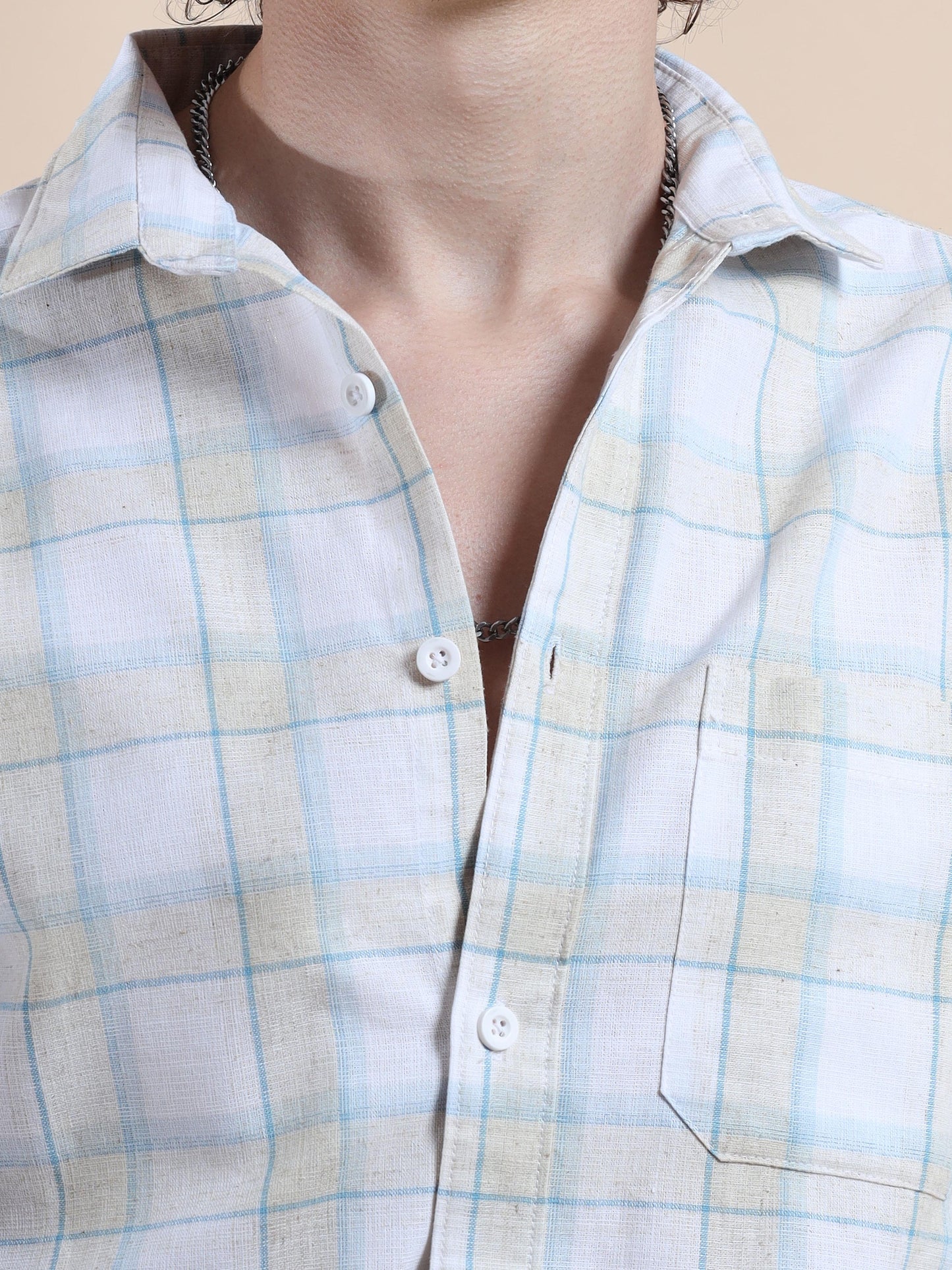 White and Light Blue Stylish Check Shirts for Men 