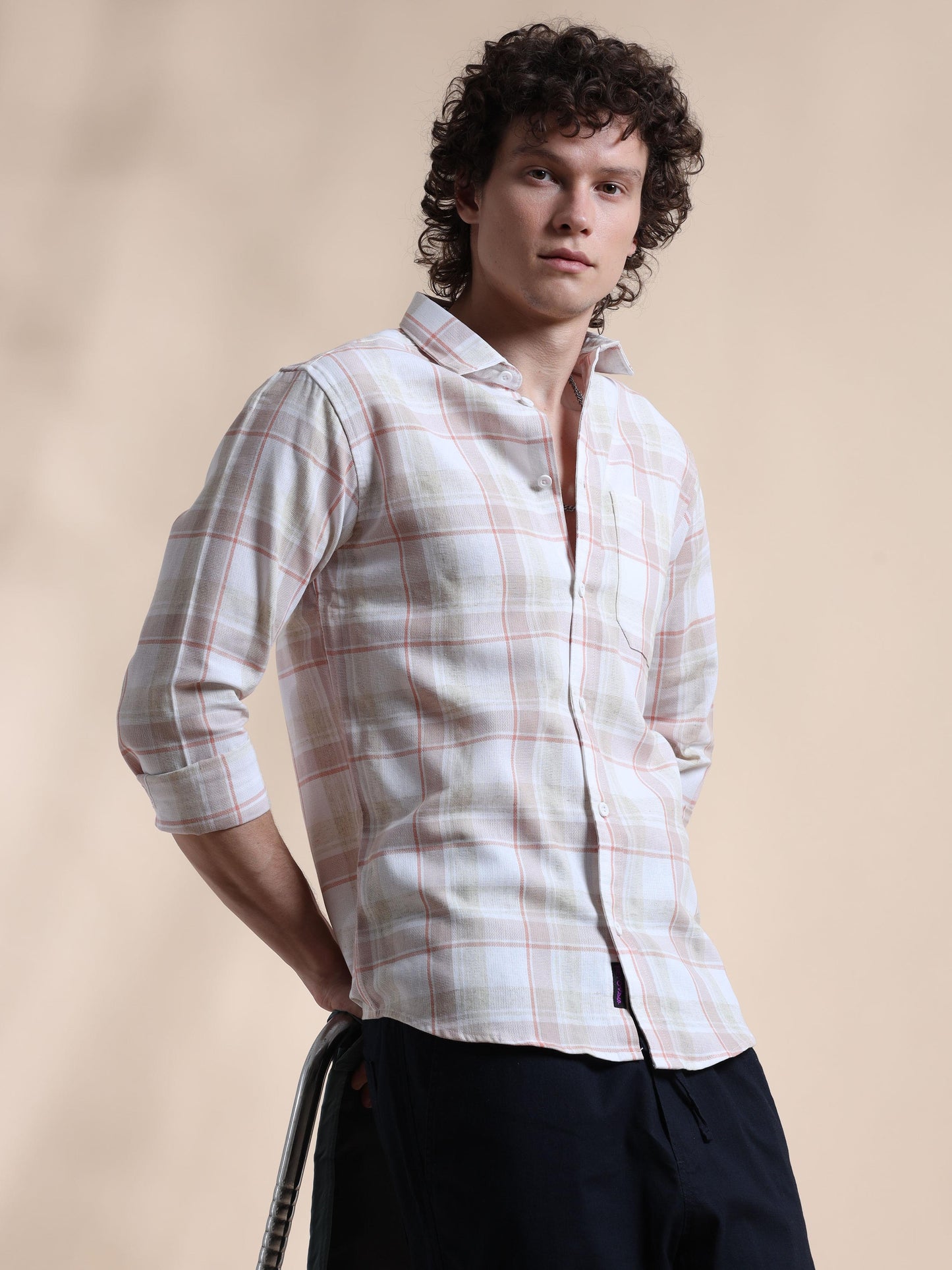 Grey and Red Mens Casual Check Shirts for Men