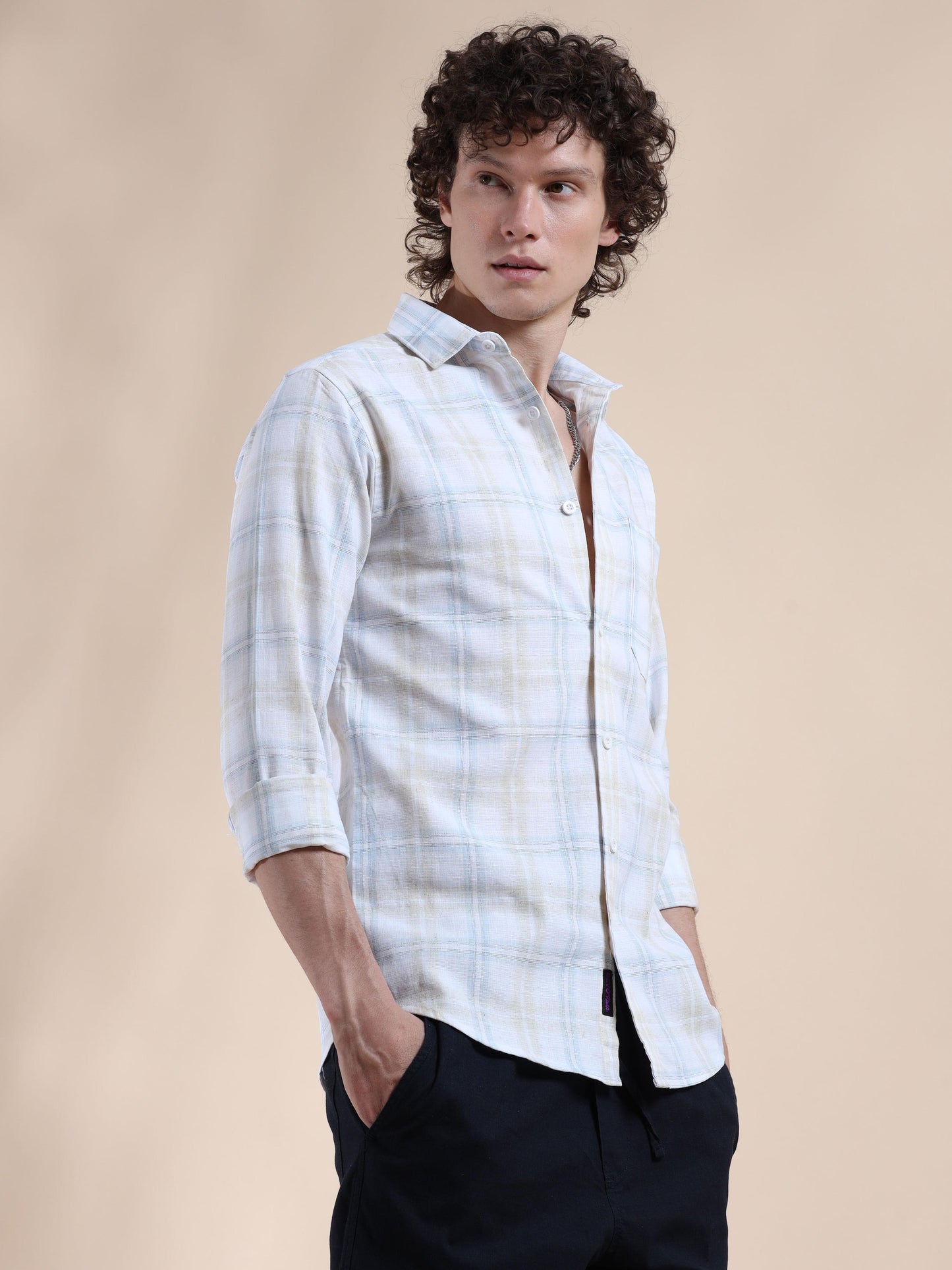 White and Blue Check Shirt for Men