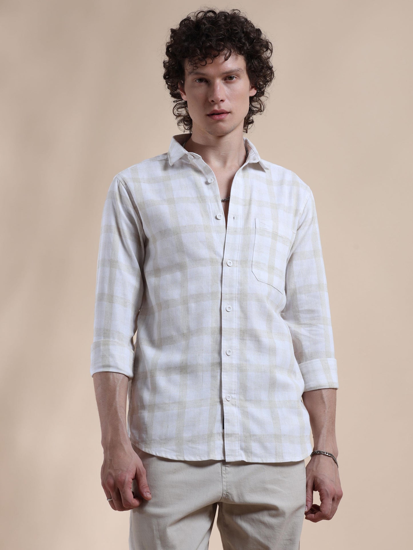 Grey and Light Yellow Stylish Check Shirts for Men