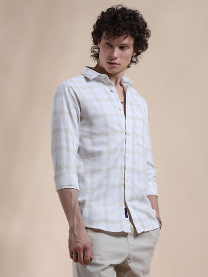 Grey and Light Yellow Stylish Check Shirts for Men