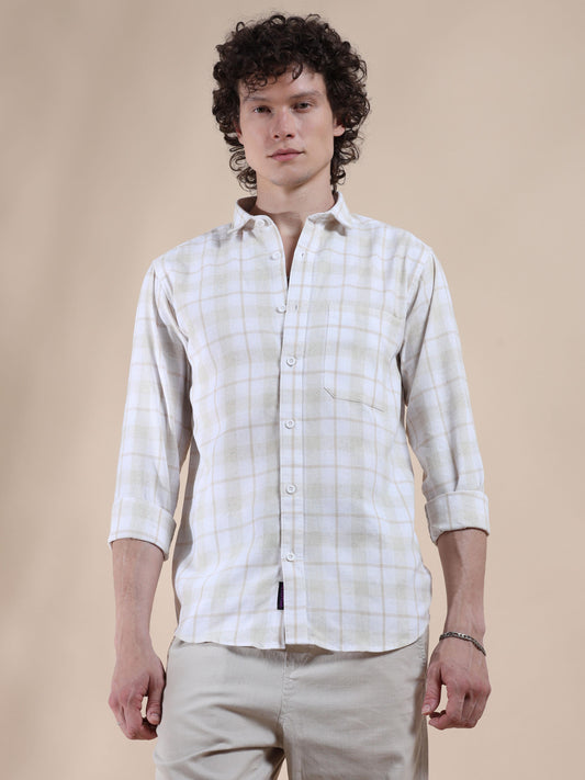 Quill Grey Cotton Check Shirt for Men