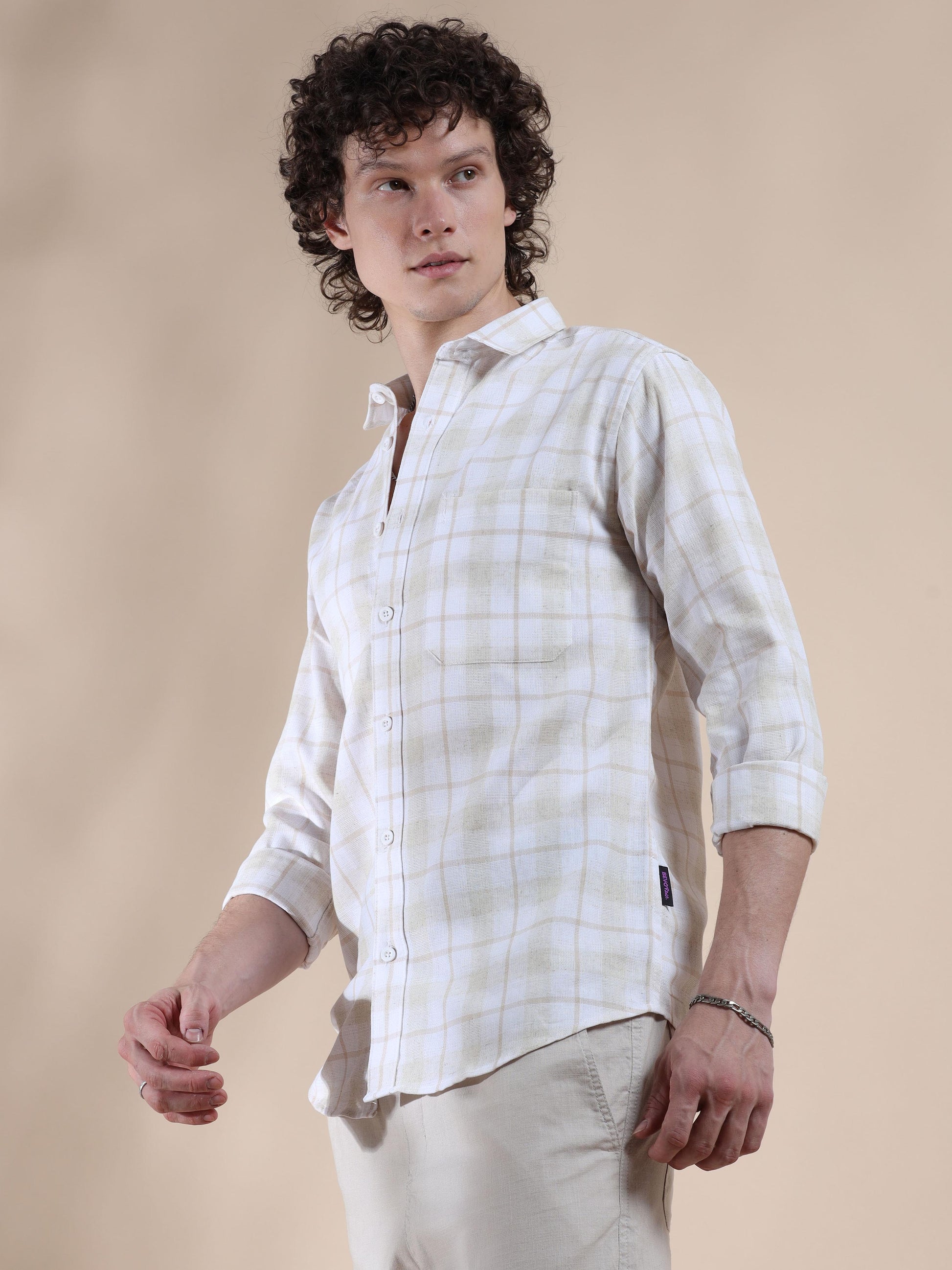 Quill Grey Cotton Check Shirt for Men