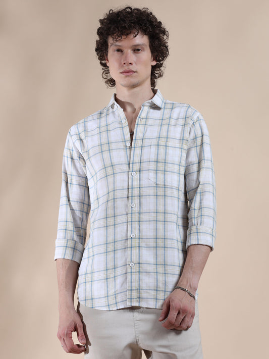 Grey and Blue Check Shirt for Men