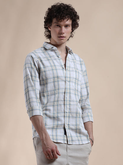 Grey and Blue Check Shirt for Men