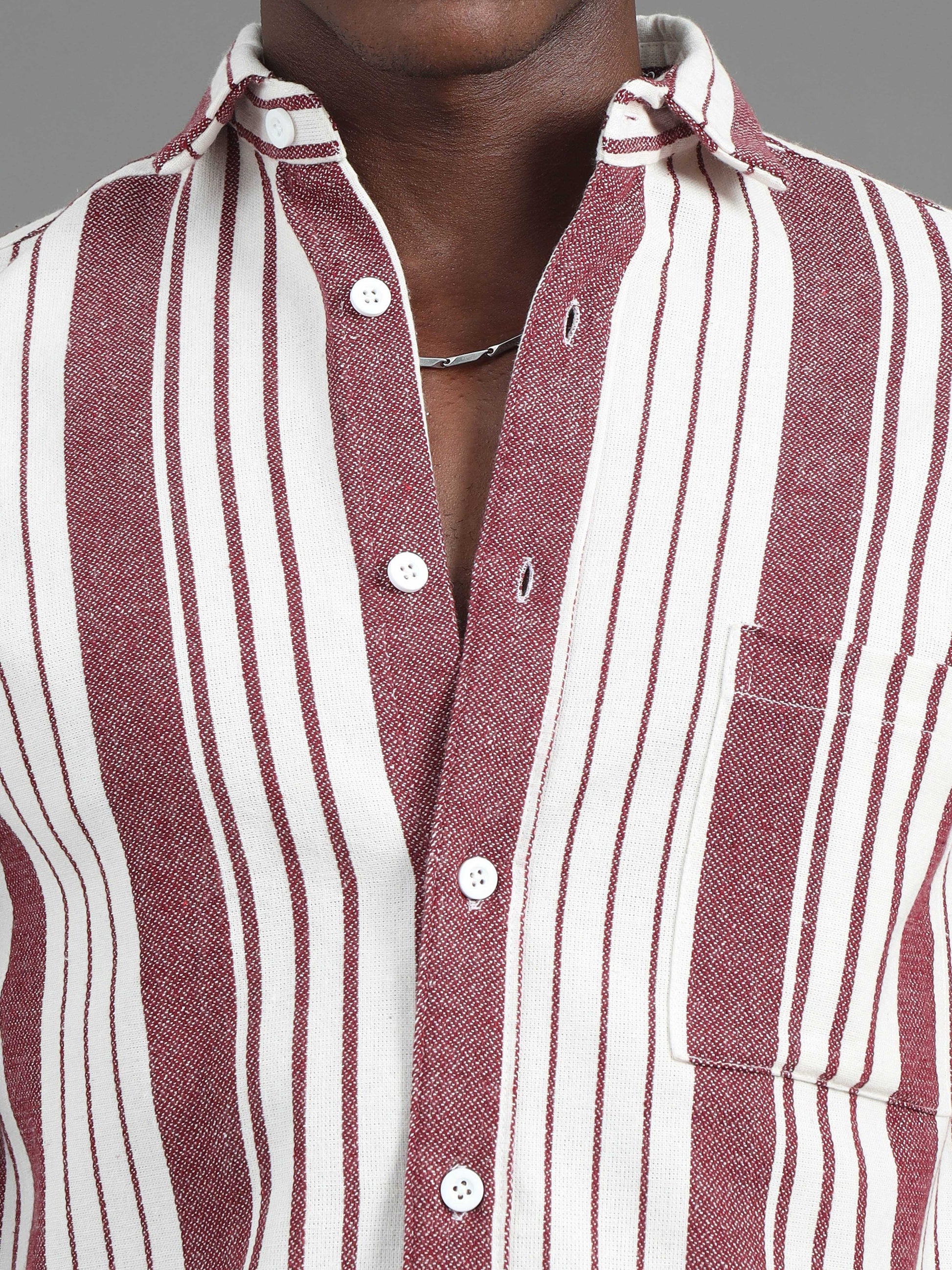 full sleeve red and white striped shirt