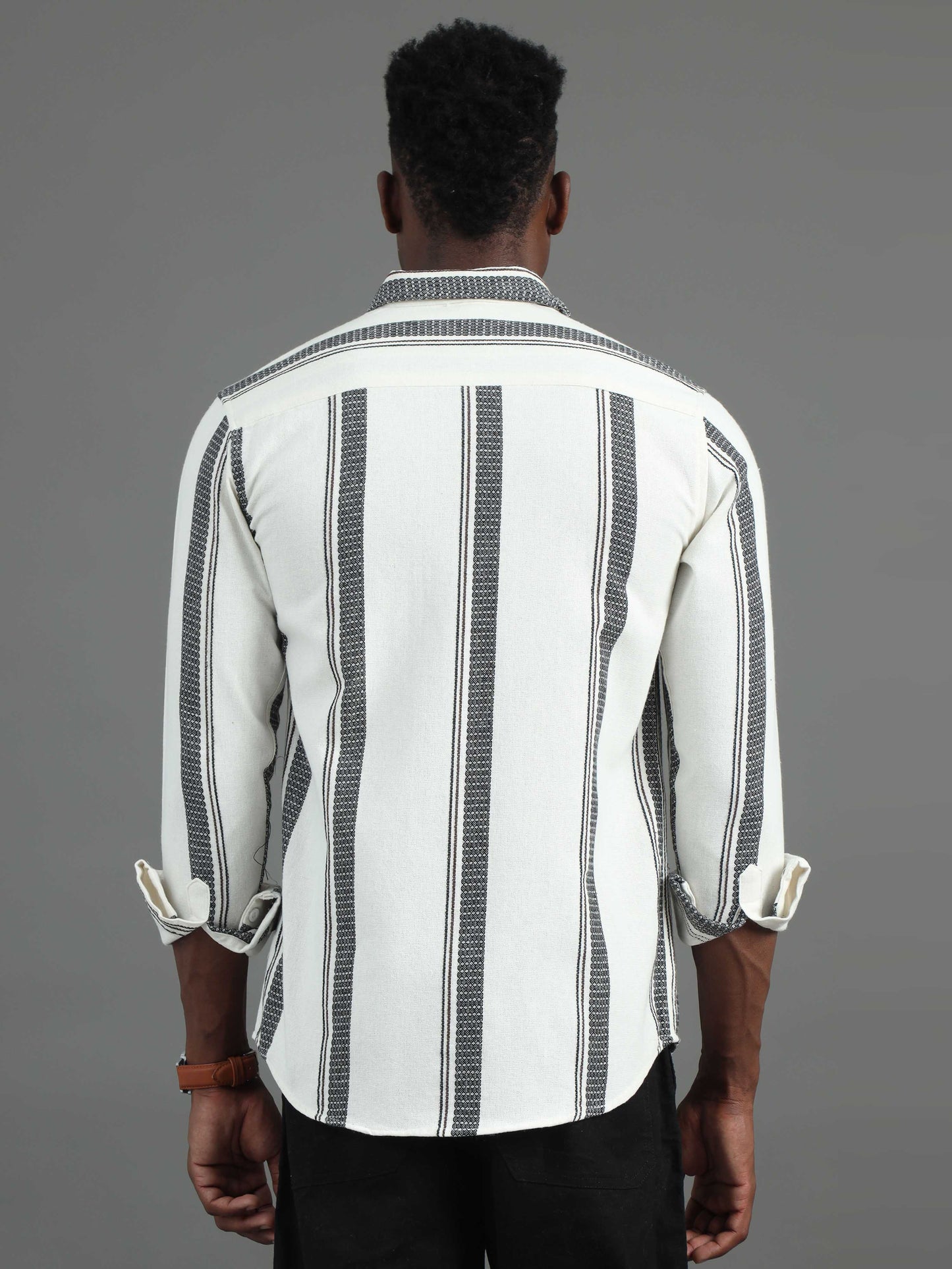 full sleeve black and white striped shirt for men