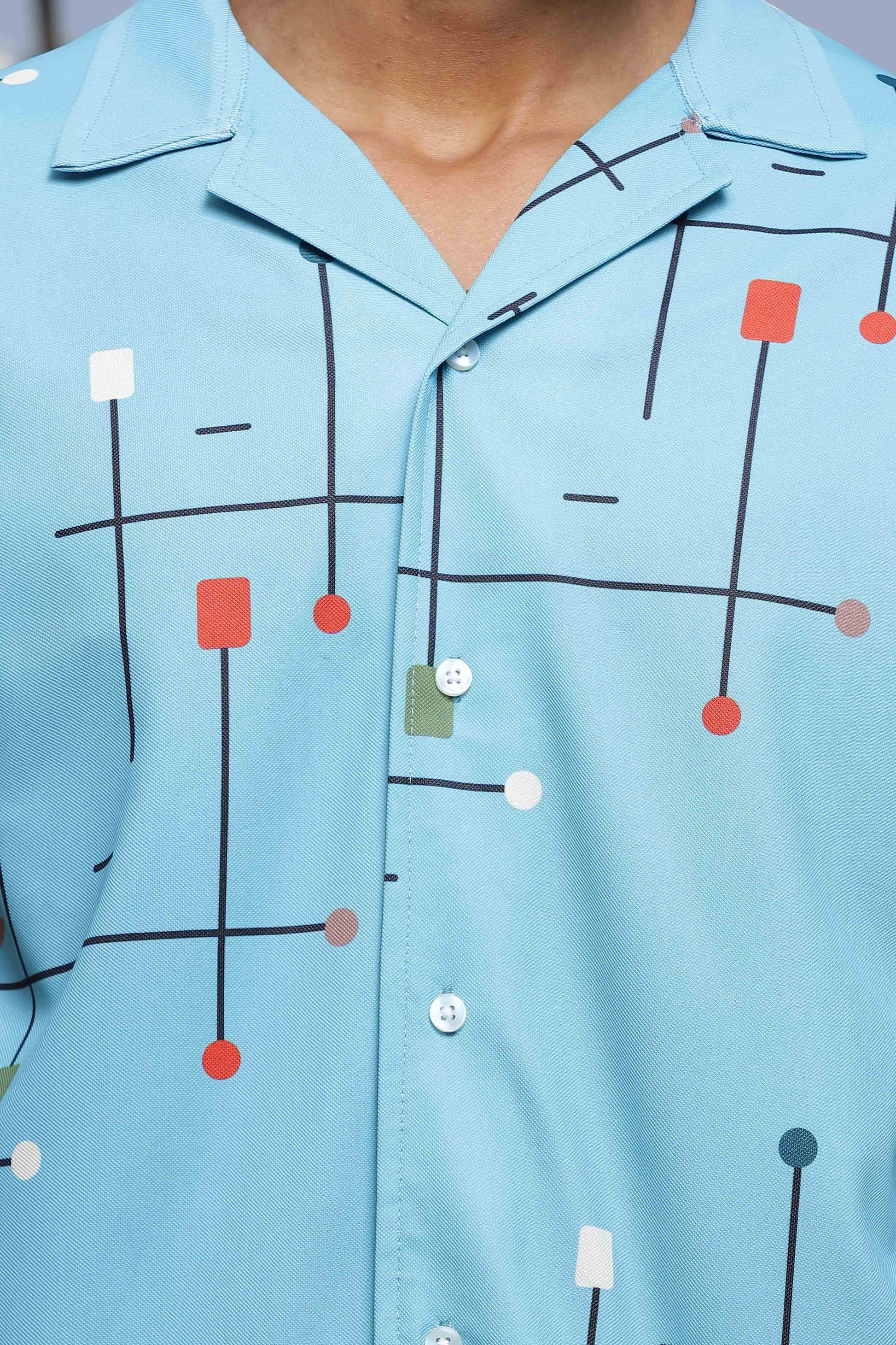 sky blue abstract print shirt mens