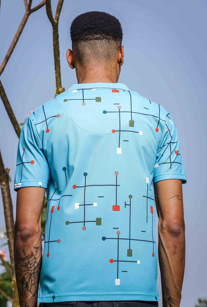 sky blue abstract print shirt mens