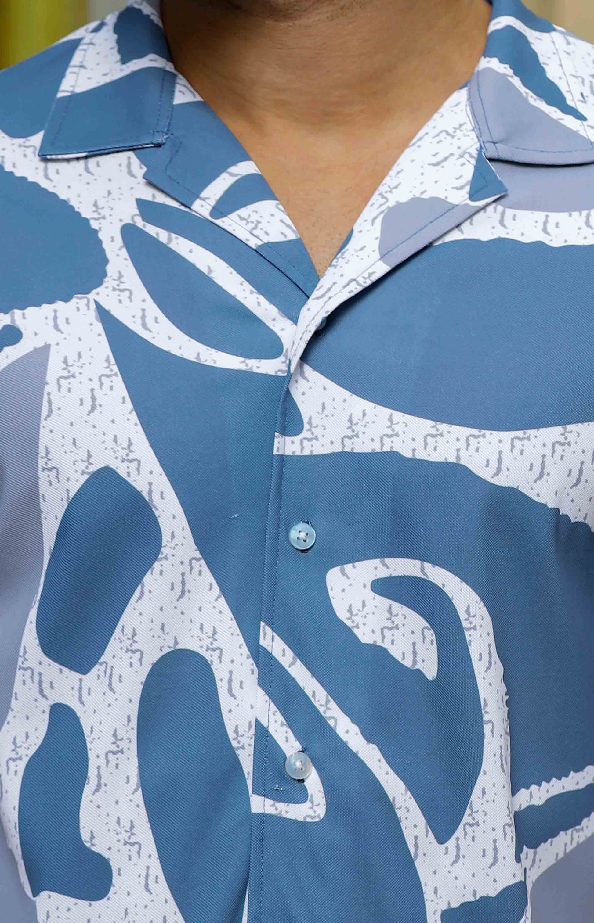 white blue abstract printed shirt