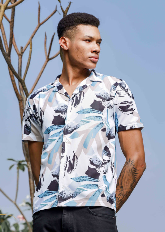 white leaves abstract printed shirt