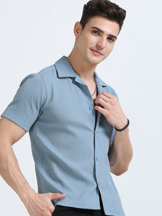 Ocean Blue Textured Cotton Shirt