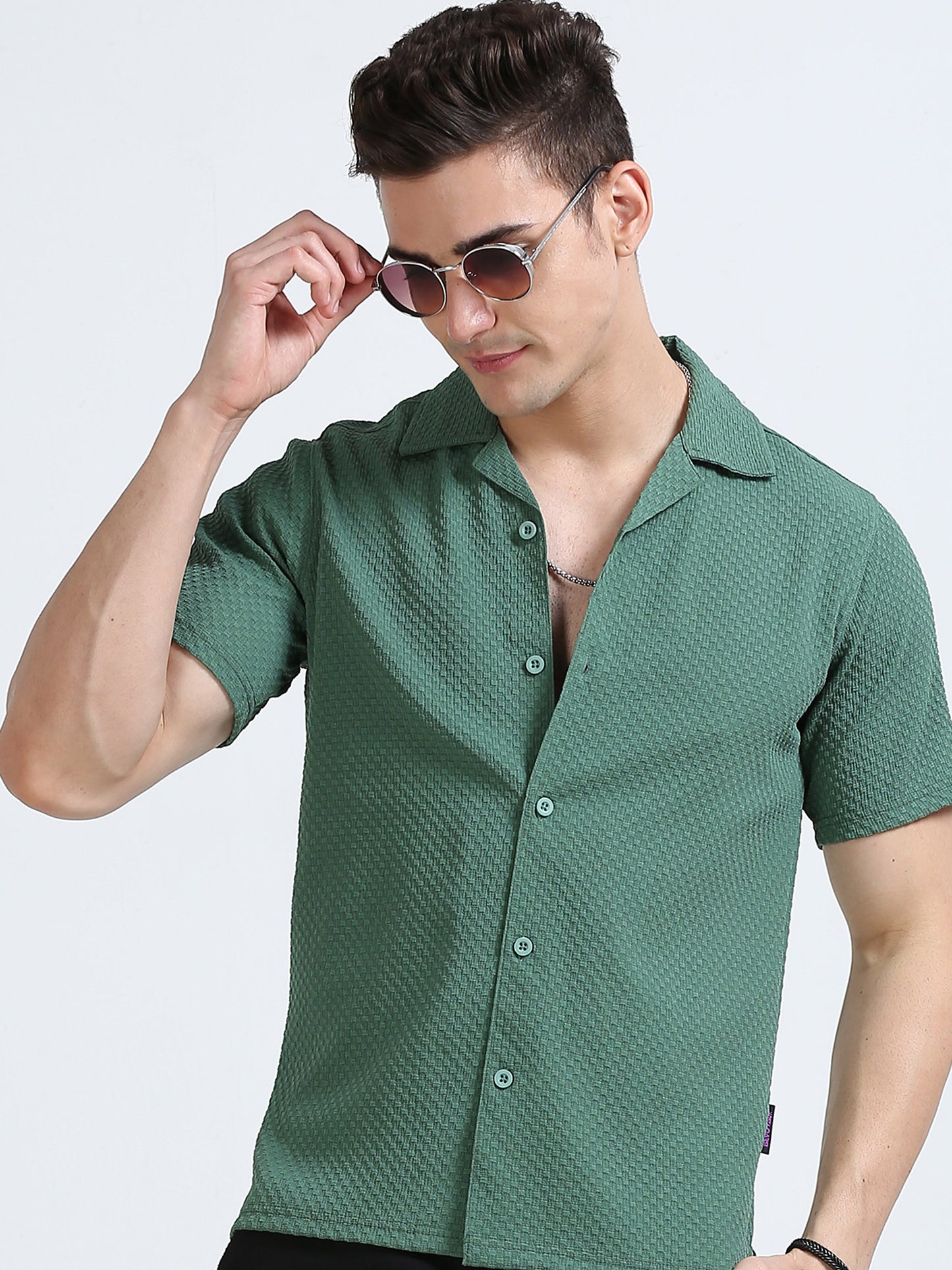 Fresh Green Vibes Textured Cotton Shirt