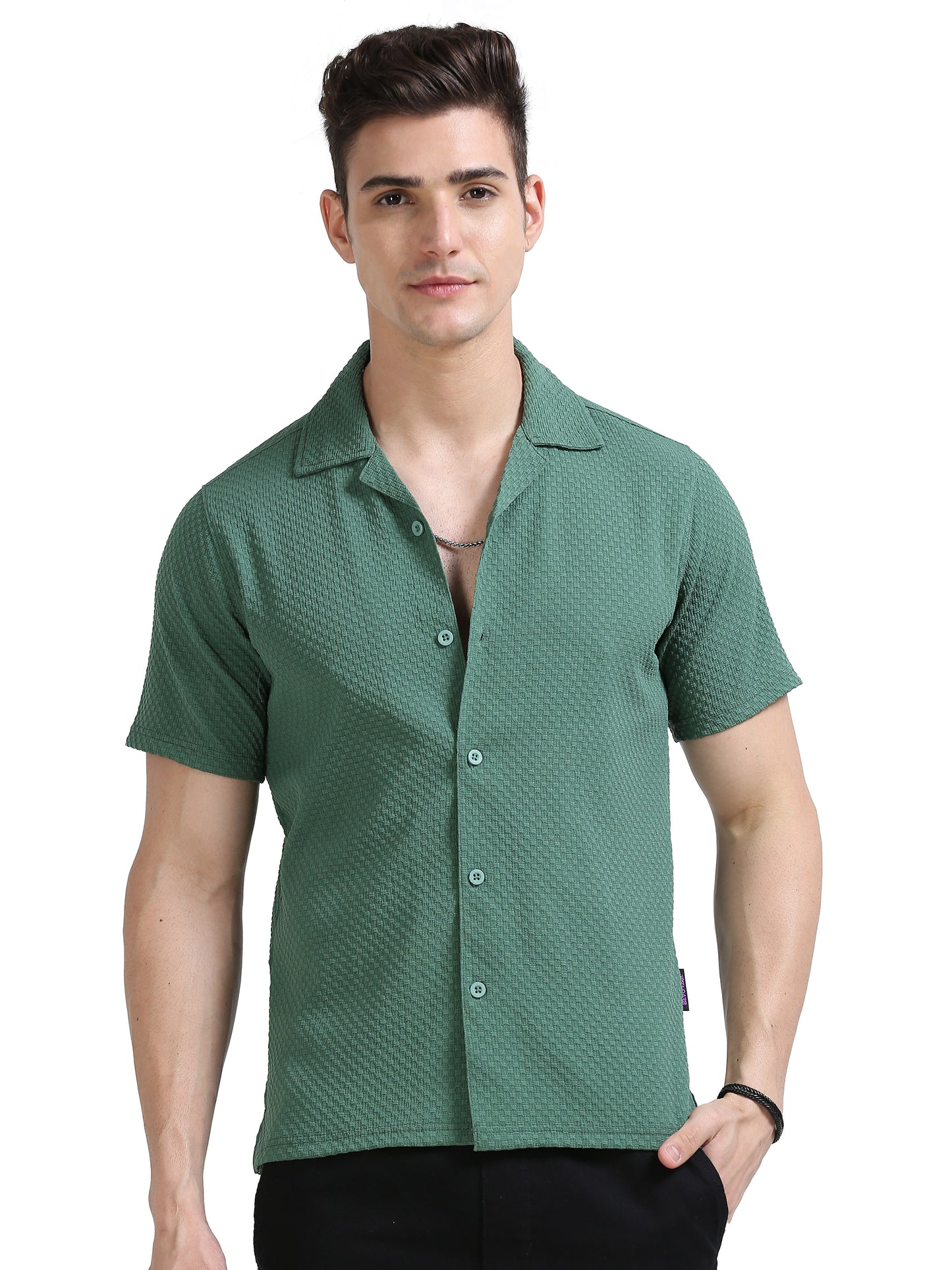 Fresh Green Vibes Textured Cotton Shirt