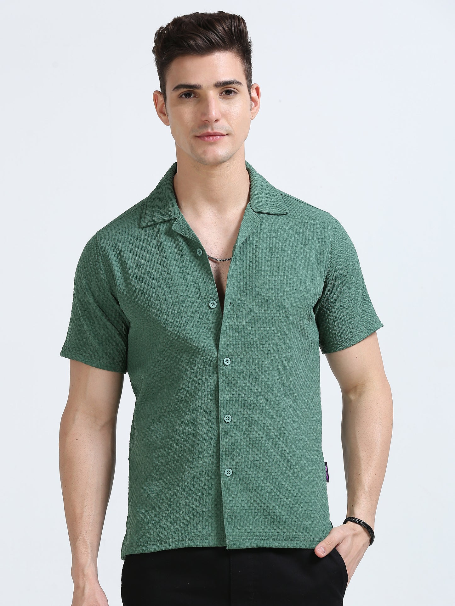 Fresh Green Vibes Textured Cotton Shirt