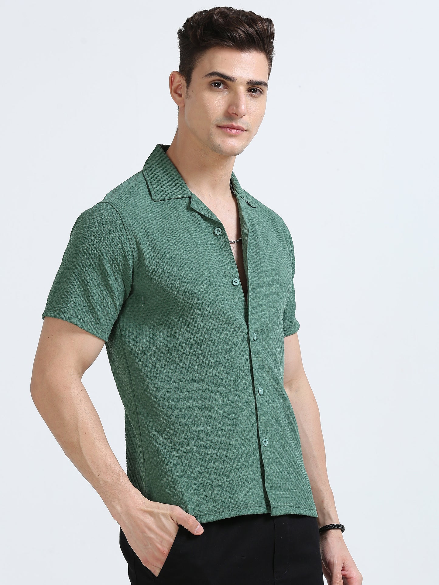 Fresh Green Vibes Textured Cotton Shirt