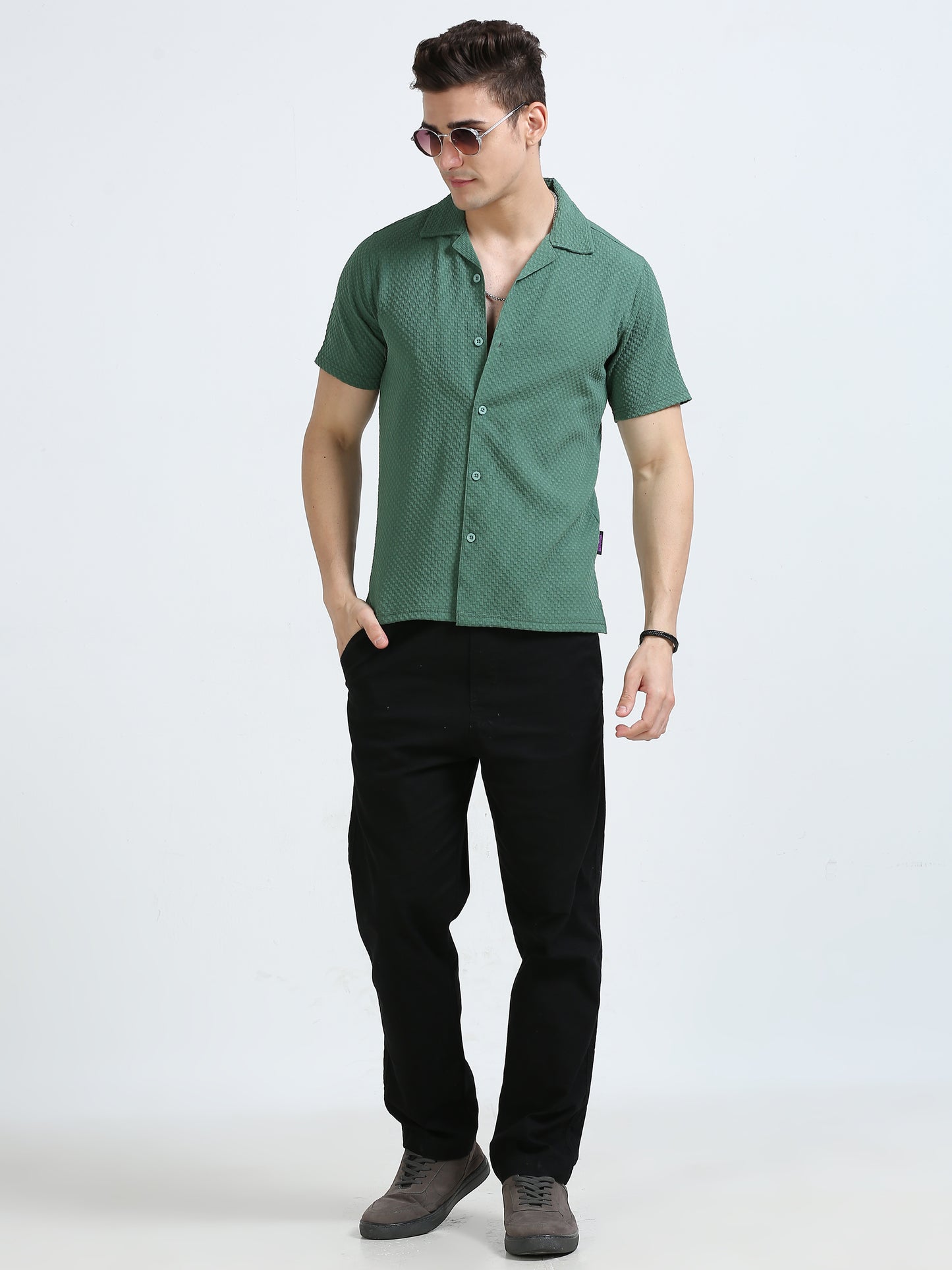 Fresh Green Vibes Textured Cotton Shirt