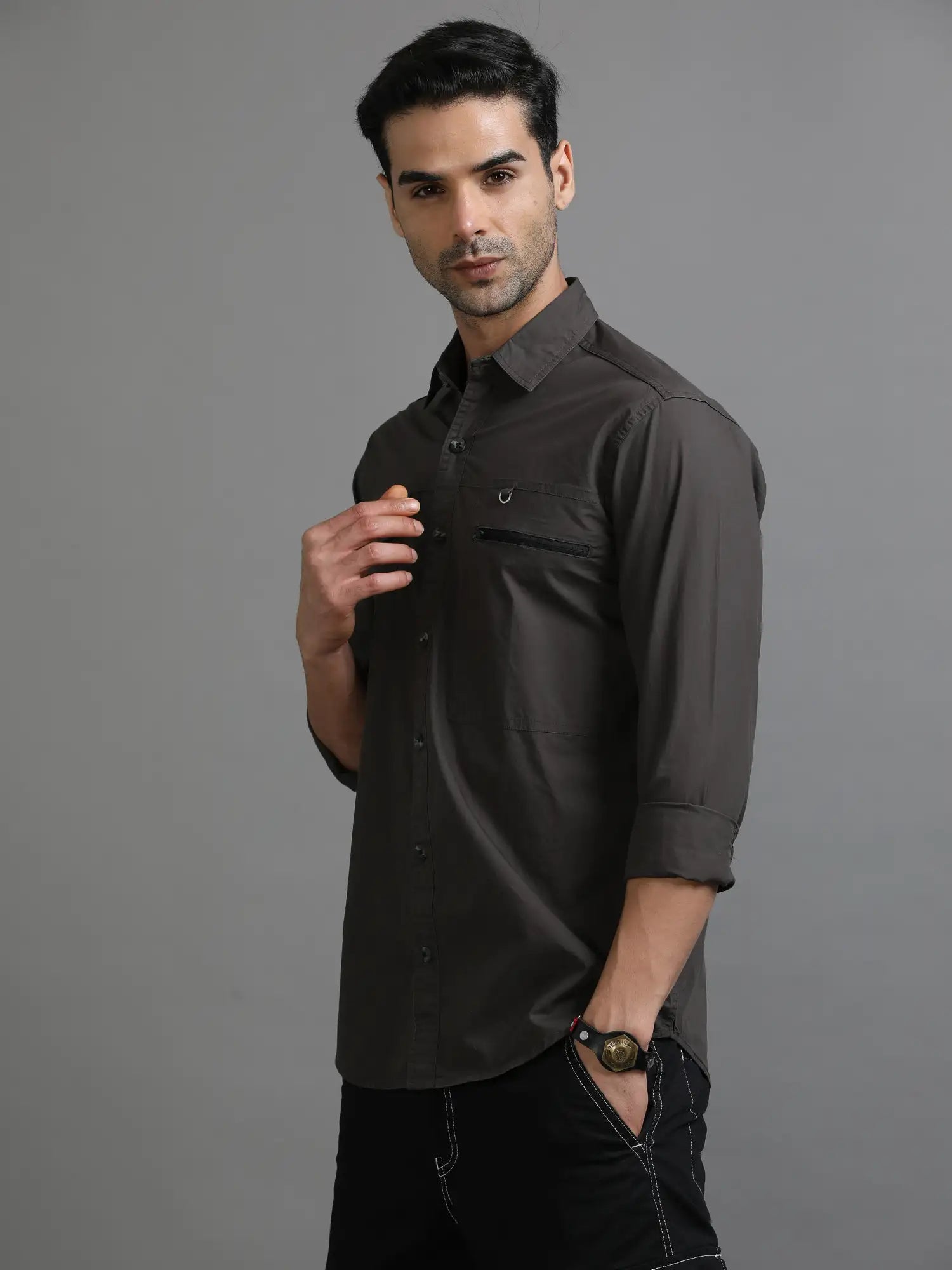 Charming Charcoal Solid Shirt for Men 