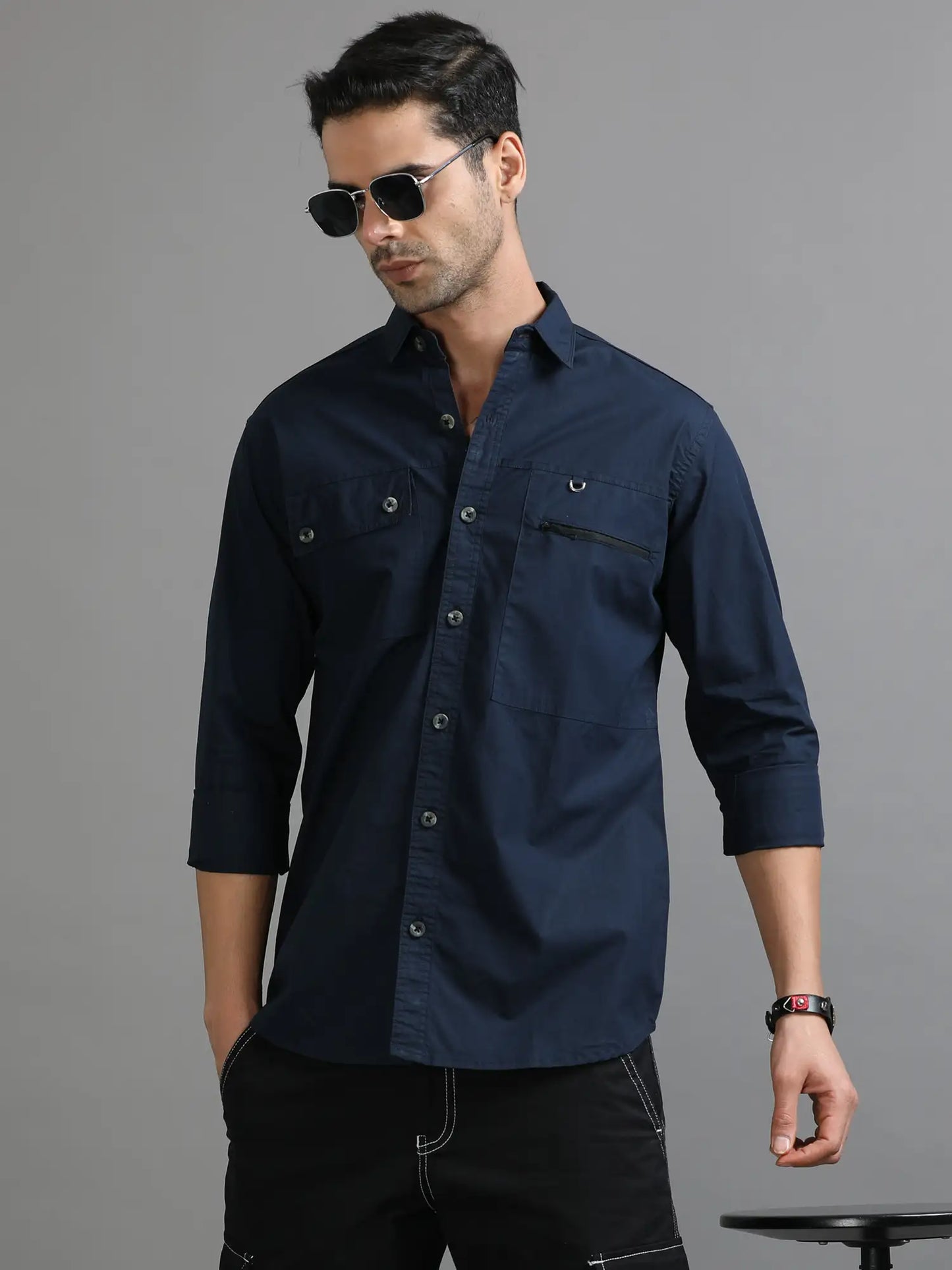 Midnight Sky Navy Blue Solid Shirt for Men 