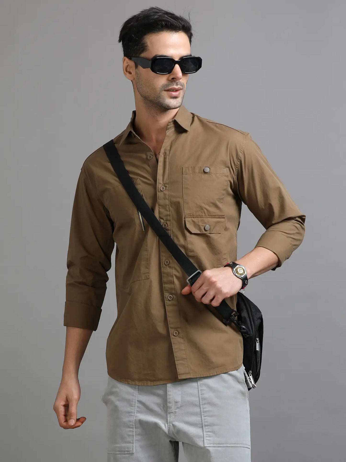 Classic Essential Brown Solid Shirt for Men 
