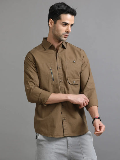 Classic Essential Brown Solid Shirt for Men 
