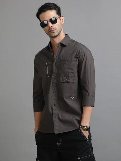 Solid and Concrete Grey Shirt for Men 