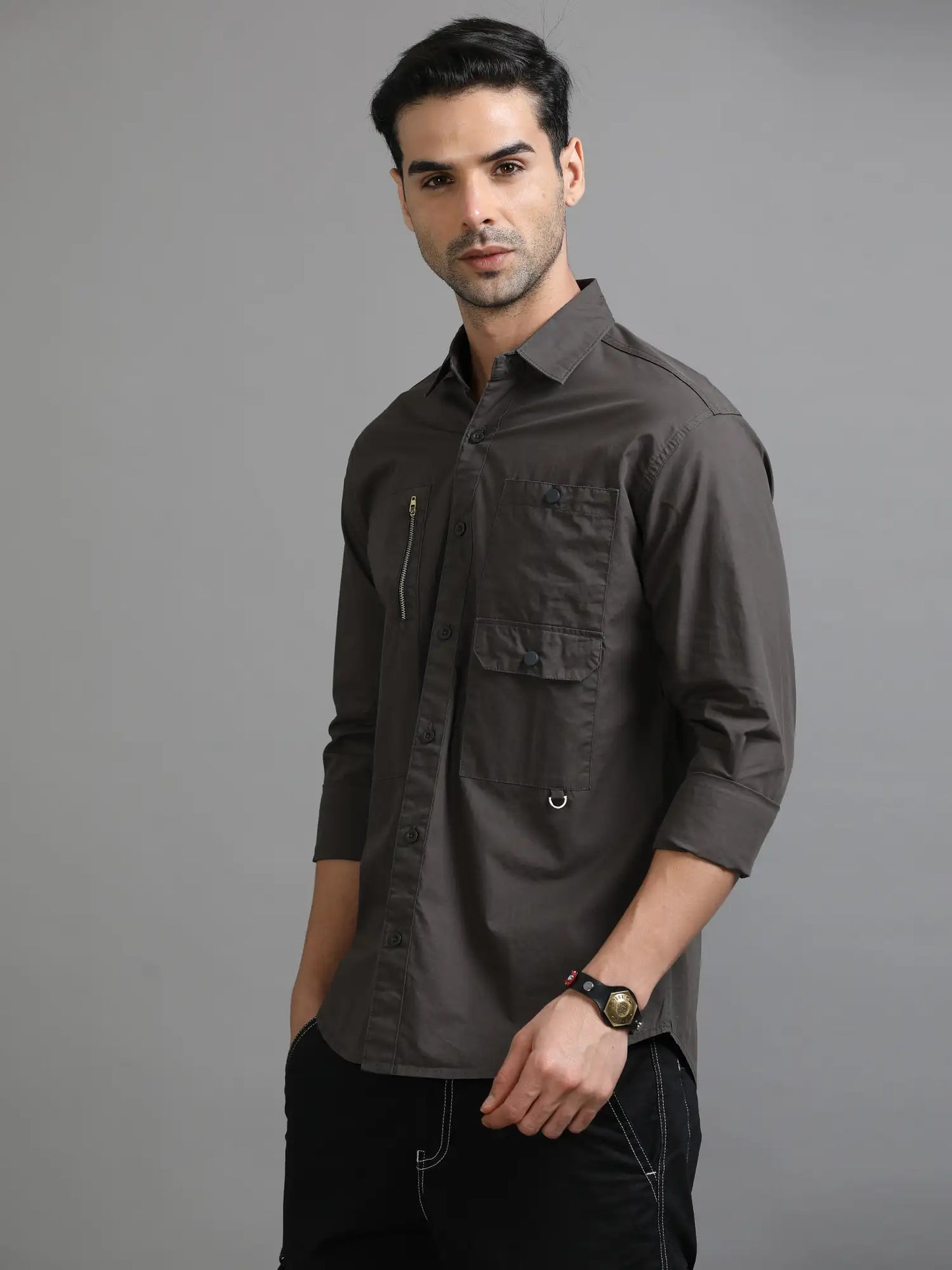 Solid and Concrete Grey Shirt for Men 