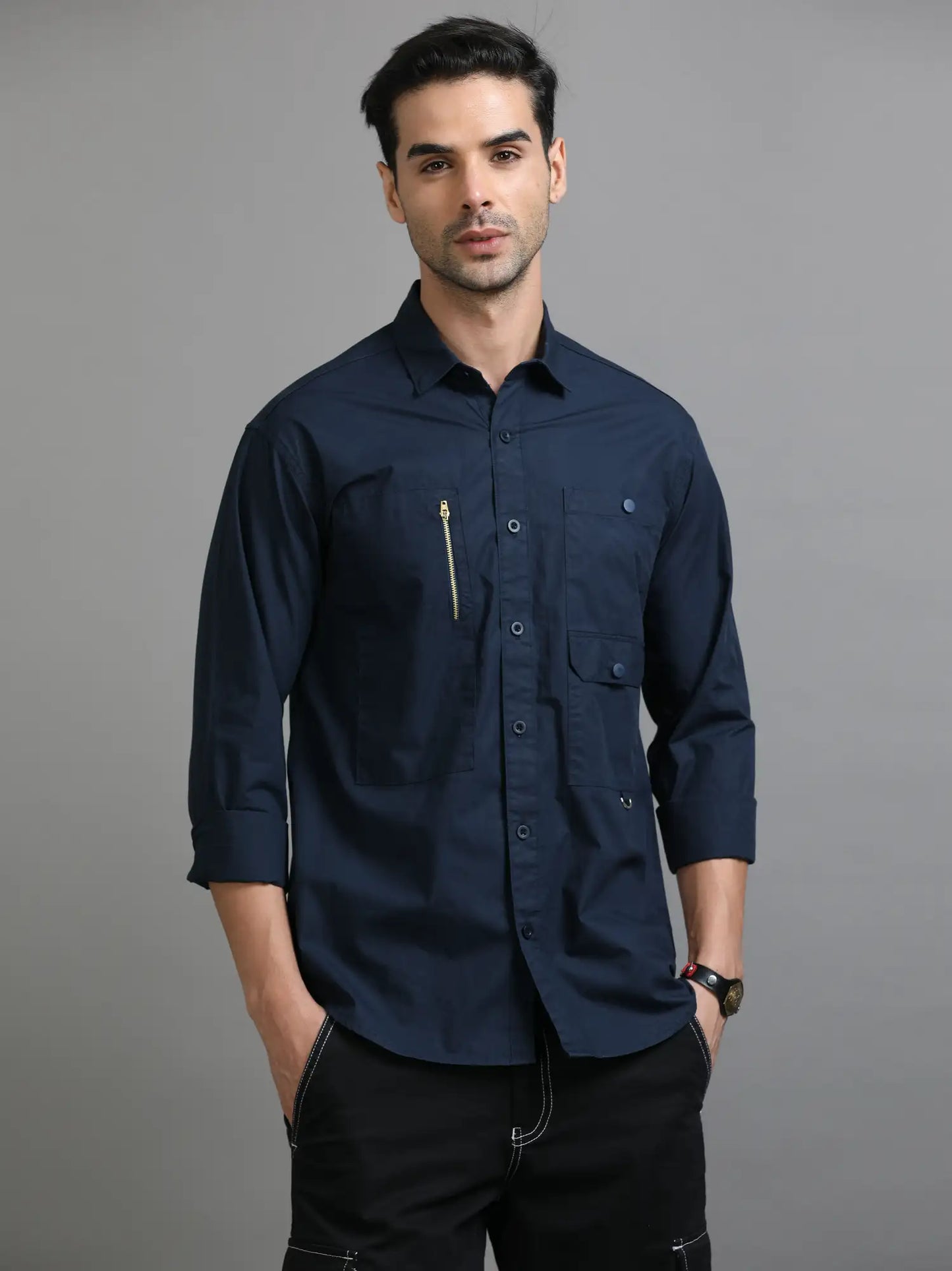 Modern Charm Navy Blue Shirt for Men