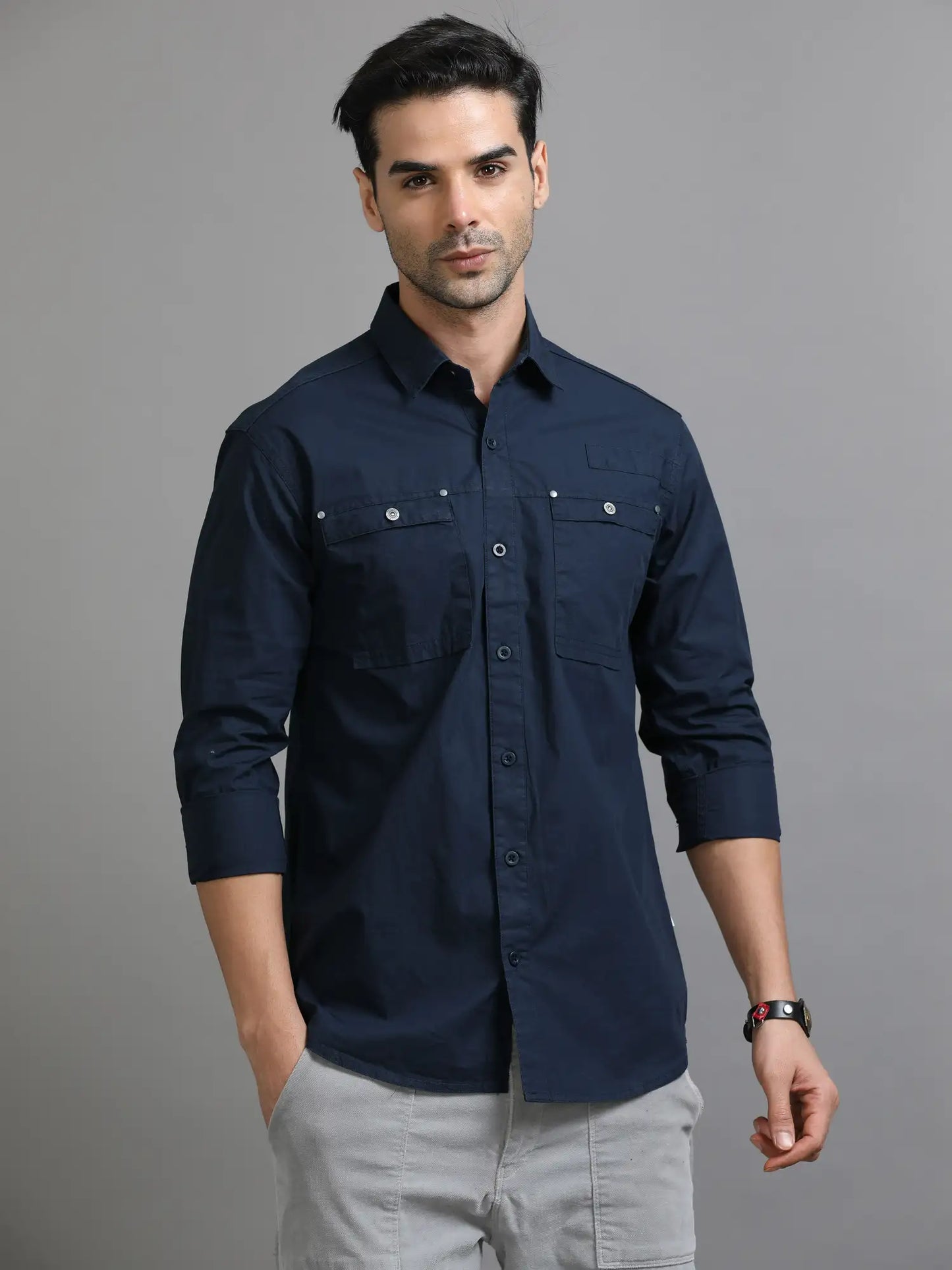 Classic Navy Blue Solid Shirt for Men