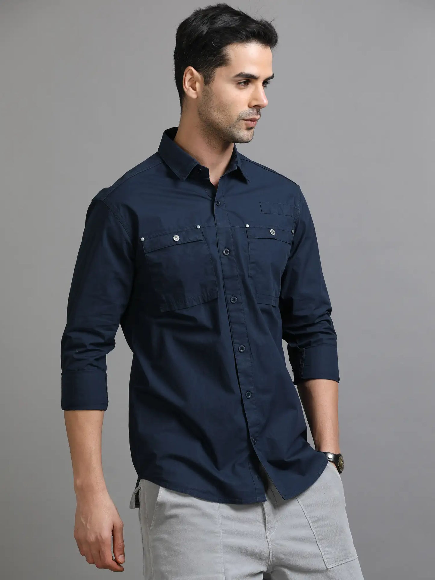 Classic Navy Blue Solid Shirt for Men