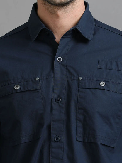 Classic Navy Blue Solid Shirt for Men