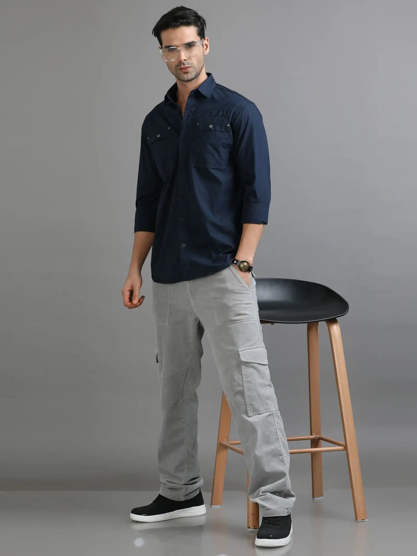 Classic Navy Blue Solid Shirt for Men