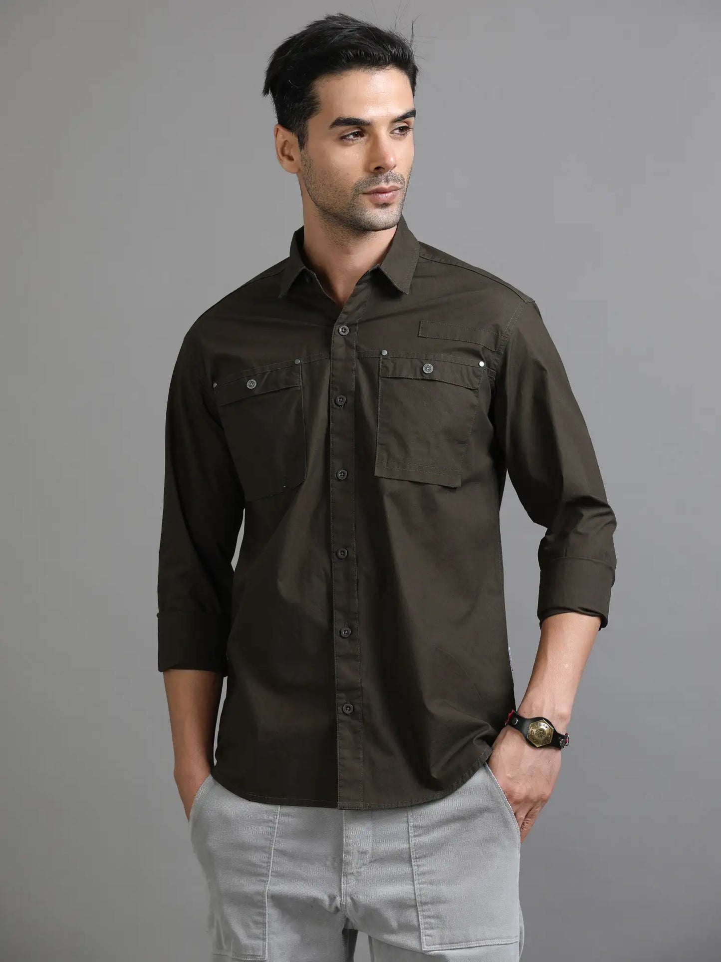All about Olive Solid Shirt for Men