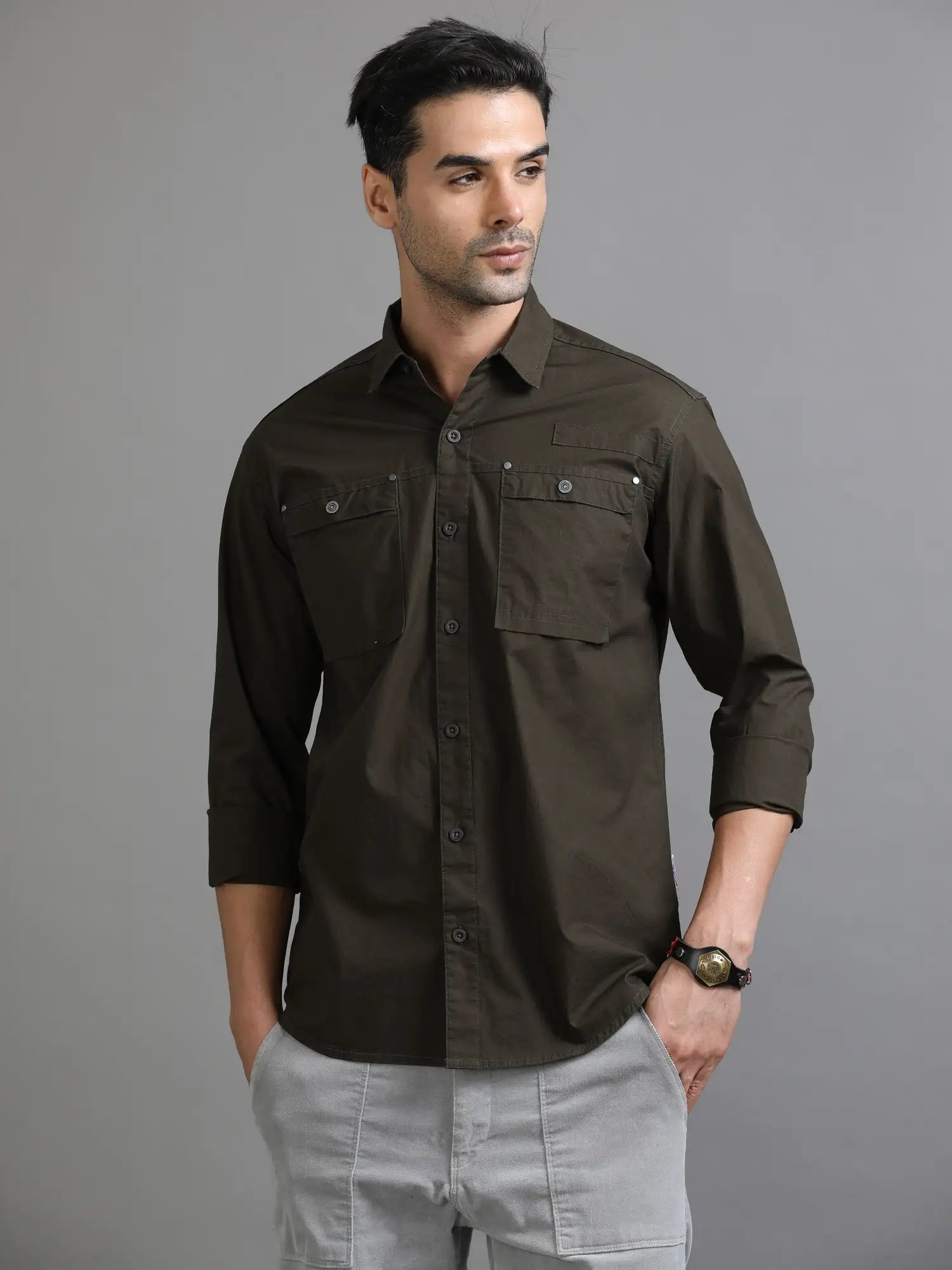 All about Olive Solid Shirt for Men