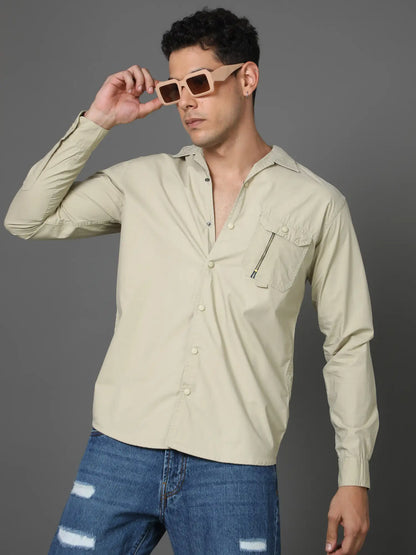 Subtle Elegance Beige Cotton Shirt